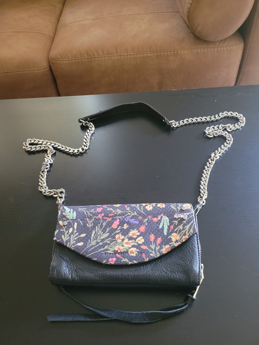 Aimee Kestenberg Floral Accent Black Flora Leatherl Crossbody Bag